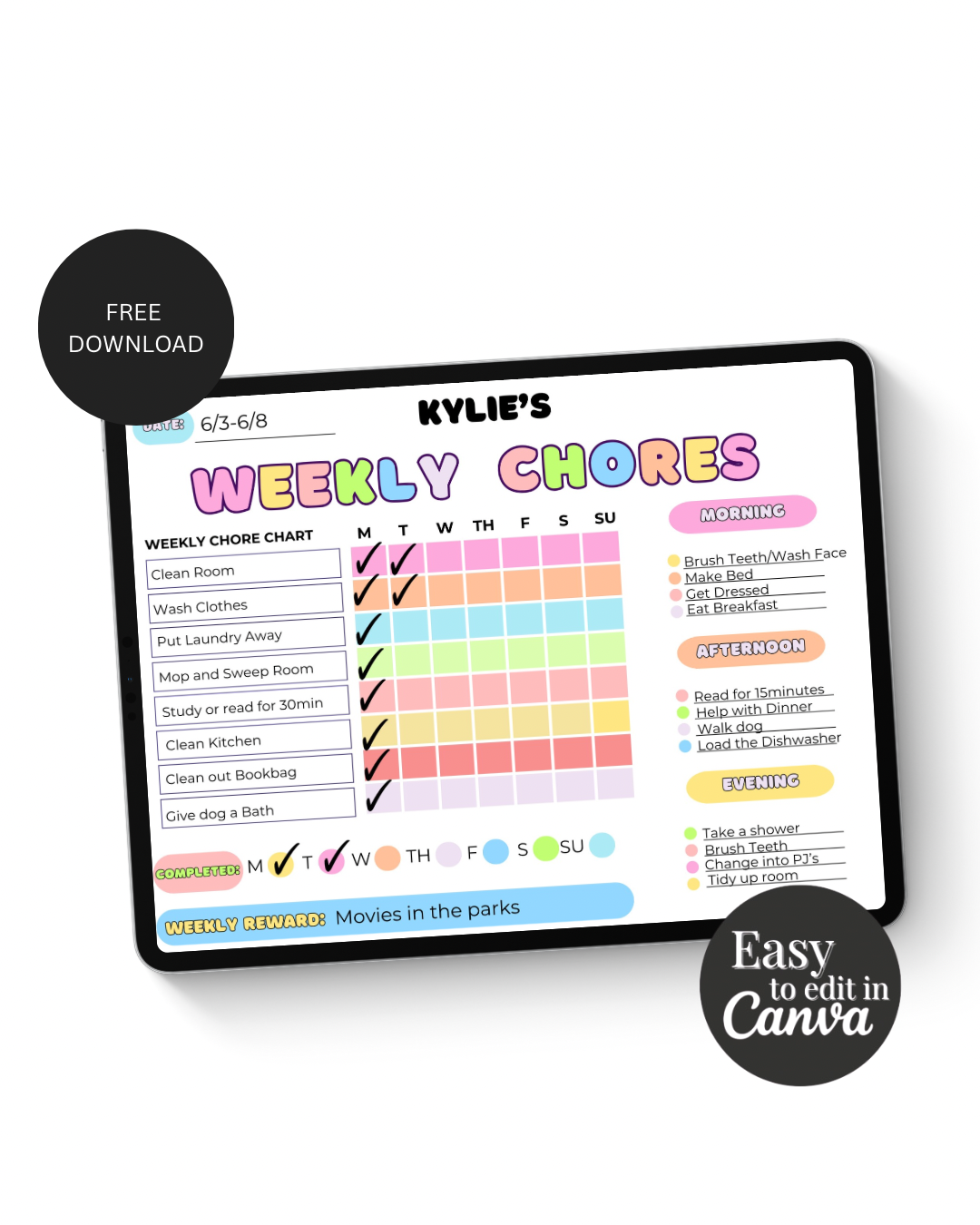 Weekly Chores Chart for Kids
