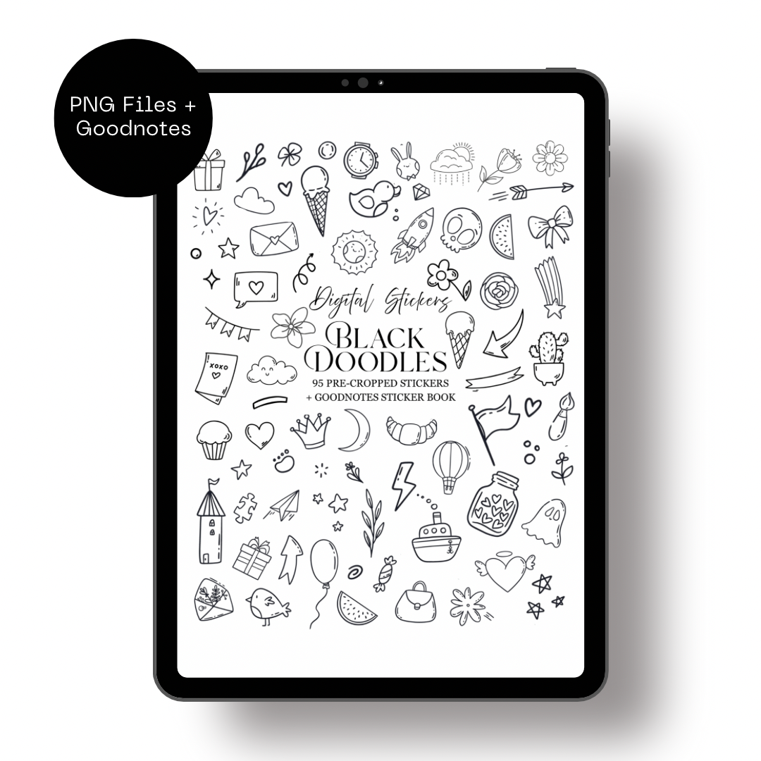Black Doodle Digital Planner Stickers