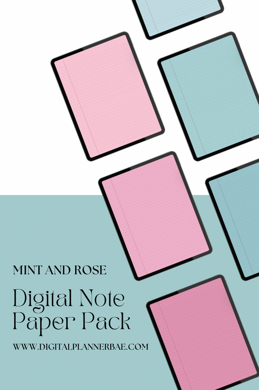 Mint and Rose Digital Note Paper Pack