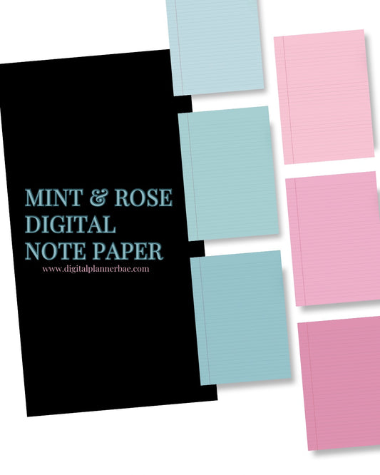 Mint and Rose Digital Note Paper Pack